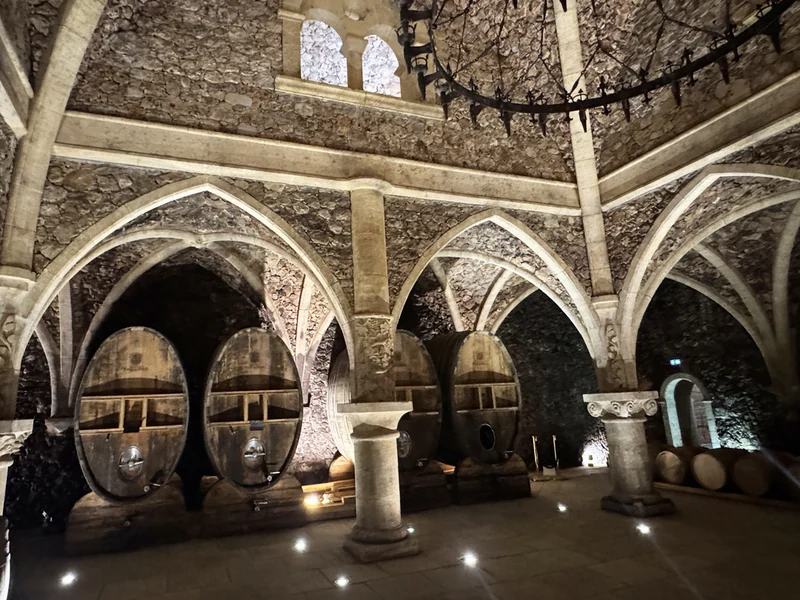 The vaulted cellar at Château Font du Broc on 9 October 2026.
