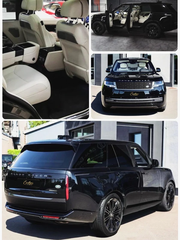 Archive montage of a black Range Rover Autobiography, showing front and rear views, open doors and its light-coloured interior.